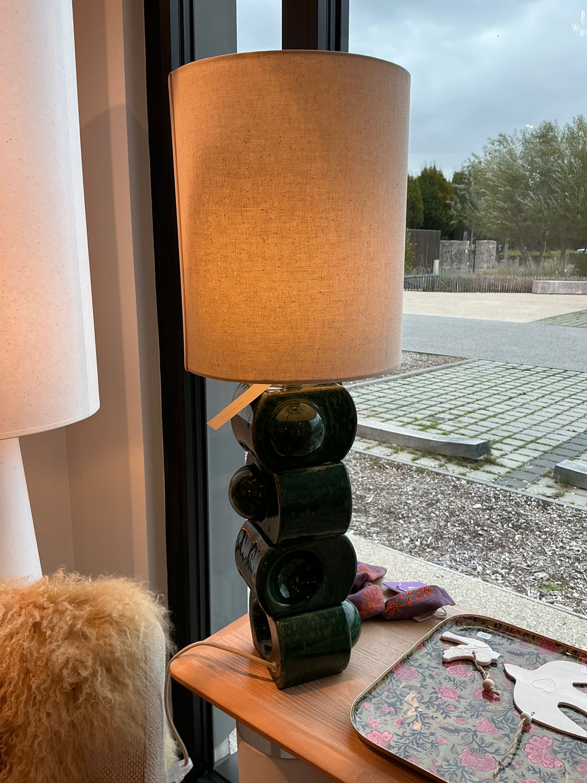Lampe en grés verte