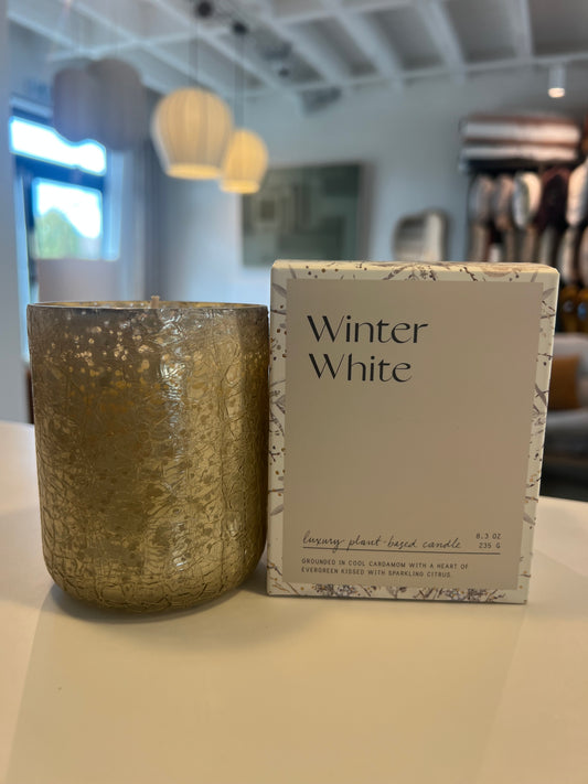 bougie winter White verre craquelé