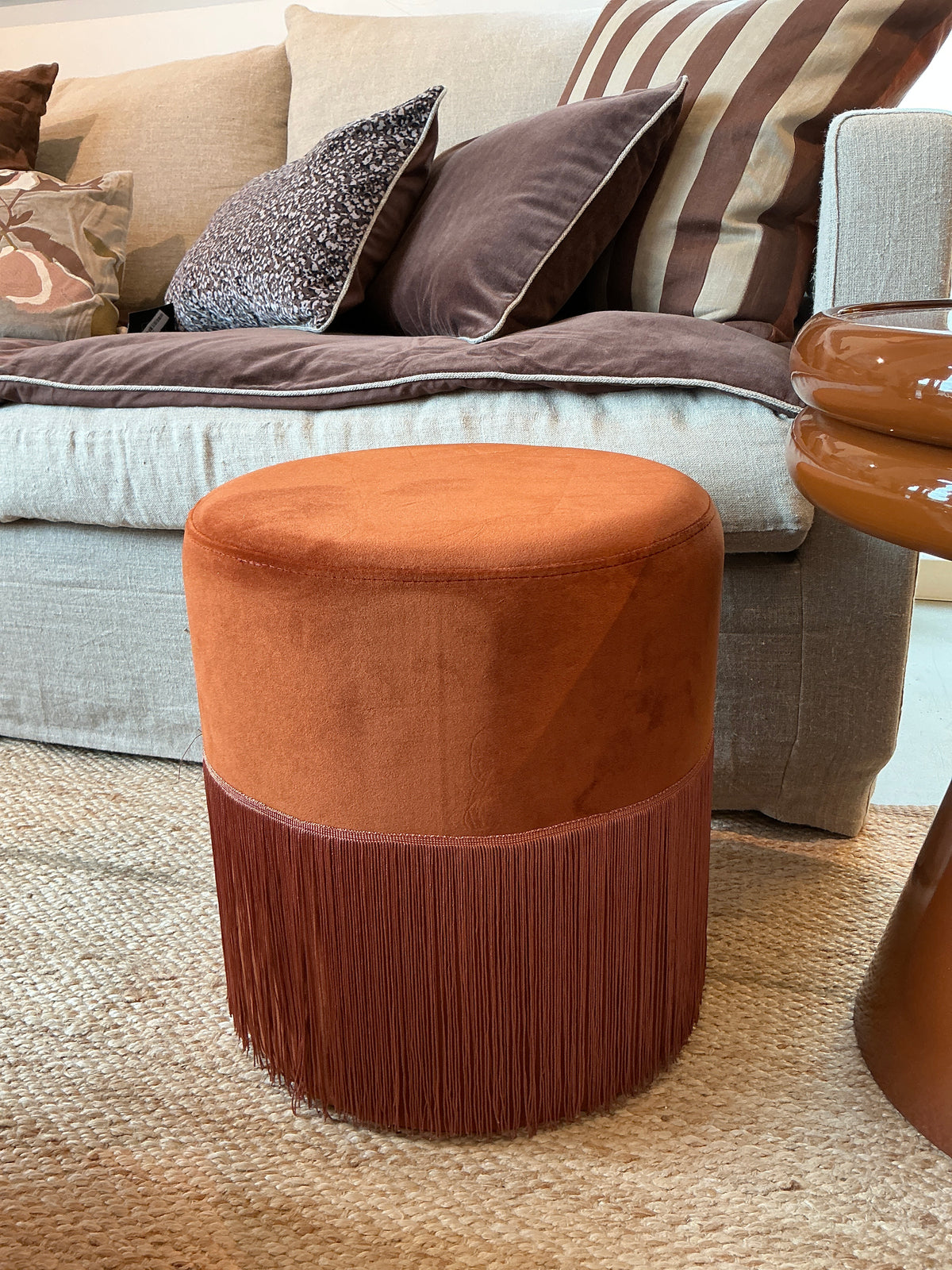 Pouf à franges terracotta