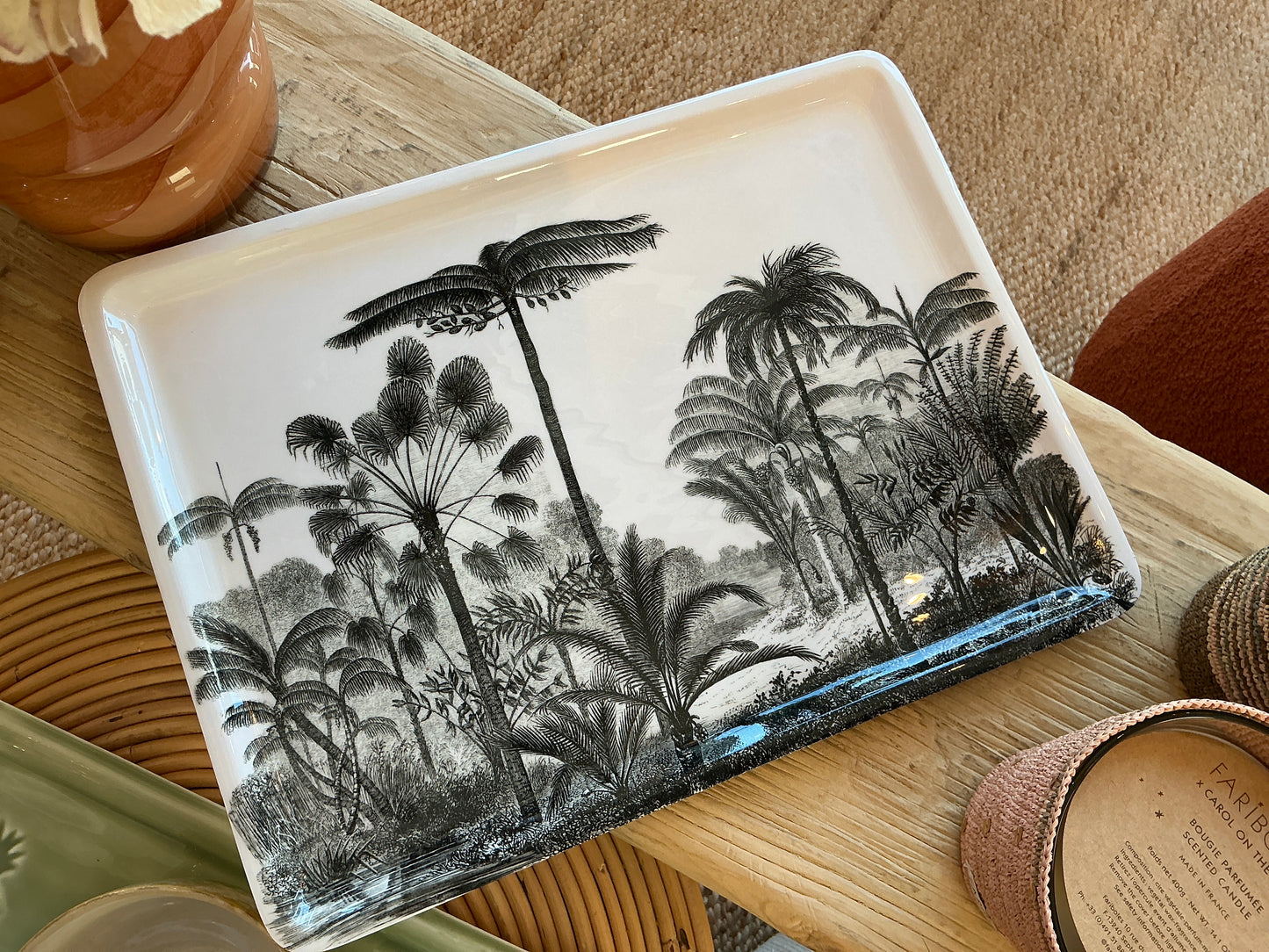Plateau palme à noir et blanc 40x 30 cm FER