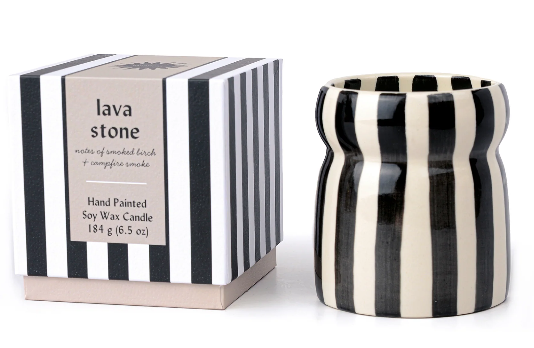 BOUGIE EN CERAMIQUE RAYEE NOIRE LAVA STONE
