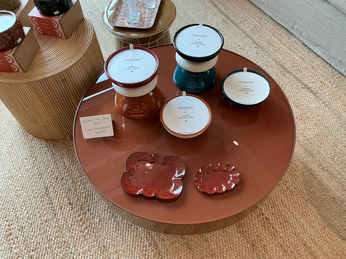 Table basse ronde métal et verre terre de sienne