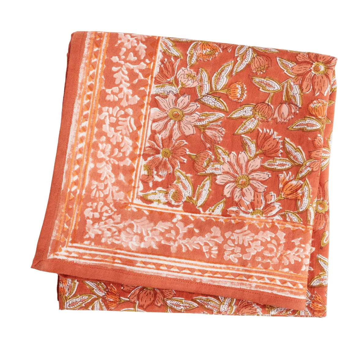 FOULARD IMPRIME Fleurs indiennes TERRACOTTA