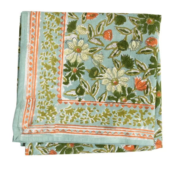 FOULARD IMPRIME Fleurs indiennes Bleu vert