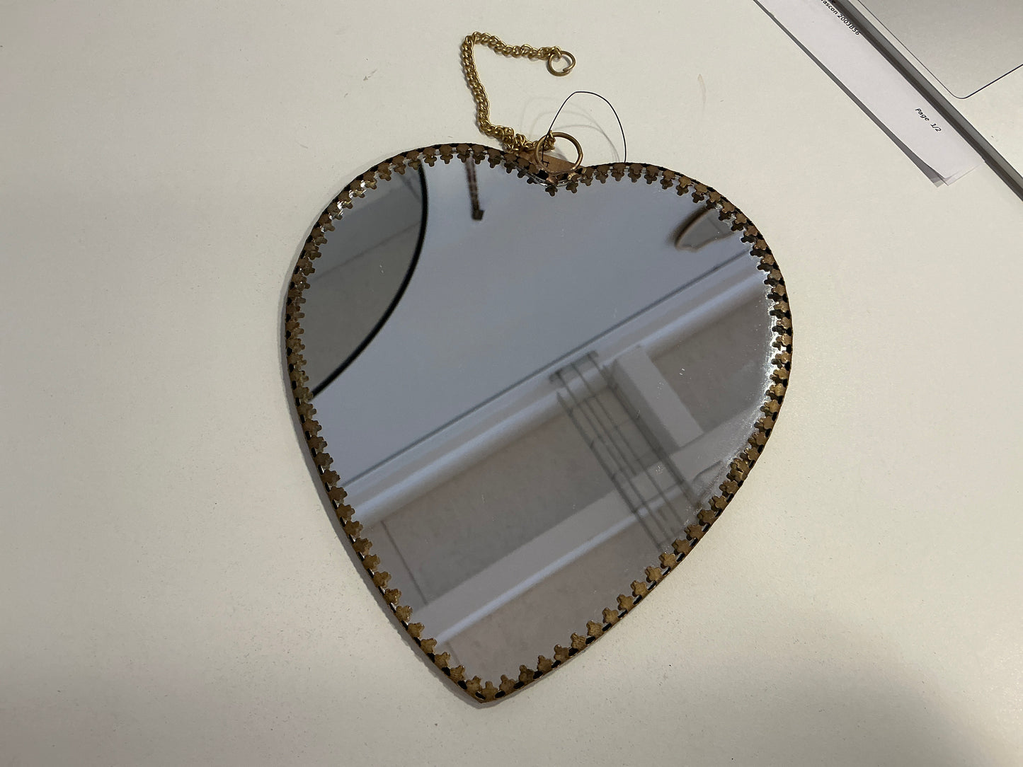 Miroir cœur serti chaînette laiton antique pm