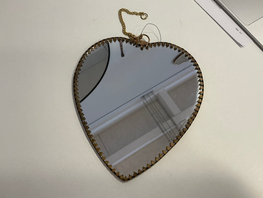 Miroir cœur serti chaînette laiton antique GM