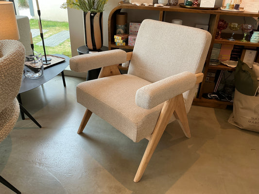 Fauteuil tissu et bois kaki