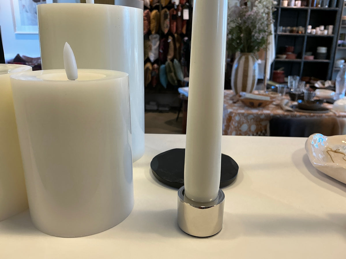 Bougeoir chromé pour bougie flamme