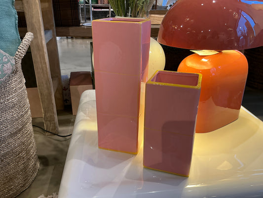 Vase double rose et jaune