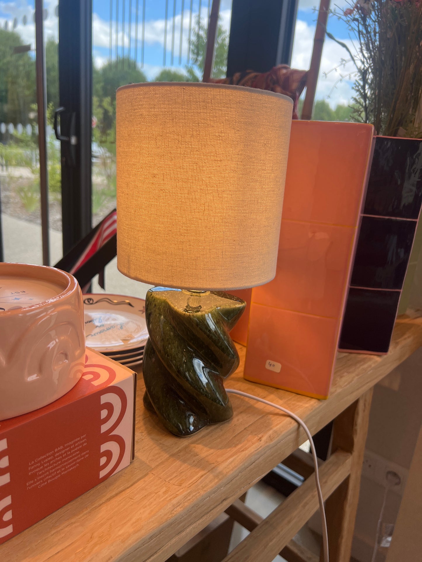 Petite lampe émeraude et blanc