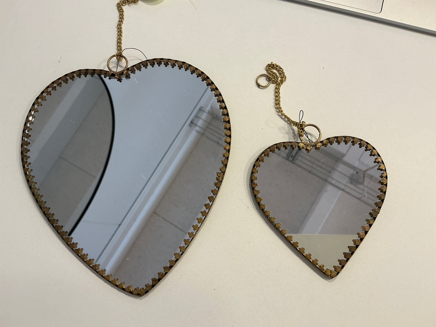 Miroir cœur serti chaînette laiton antique pm