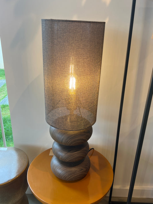 Lampe de table brune pied en bois