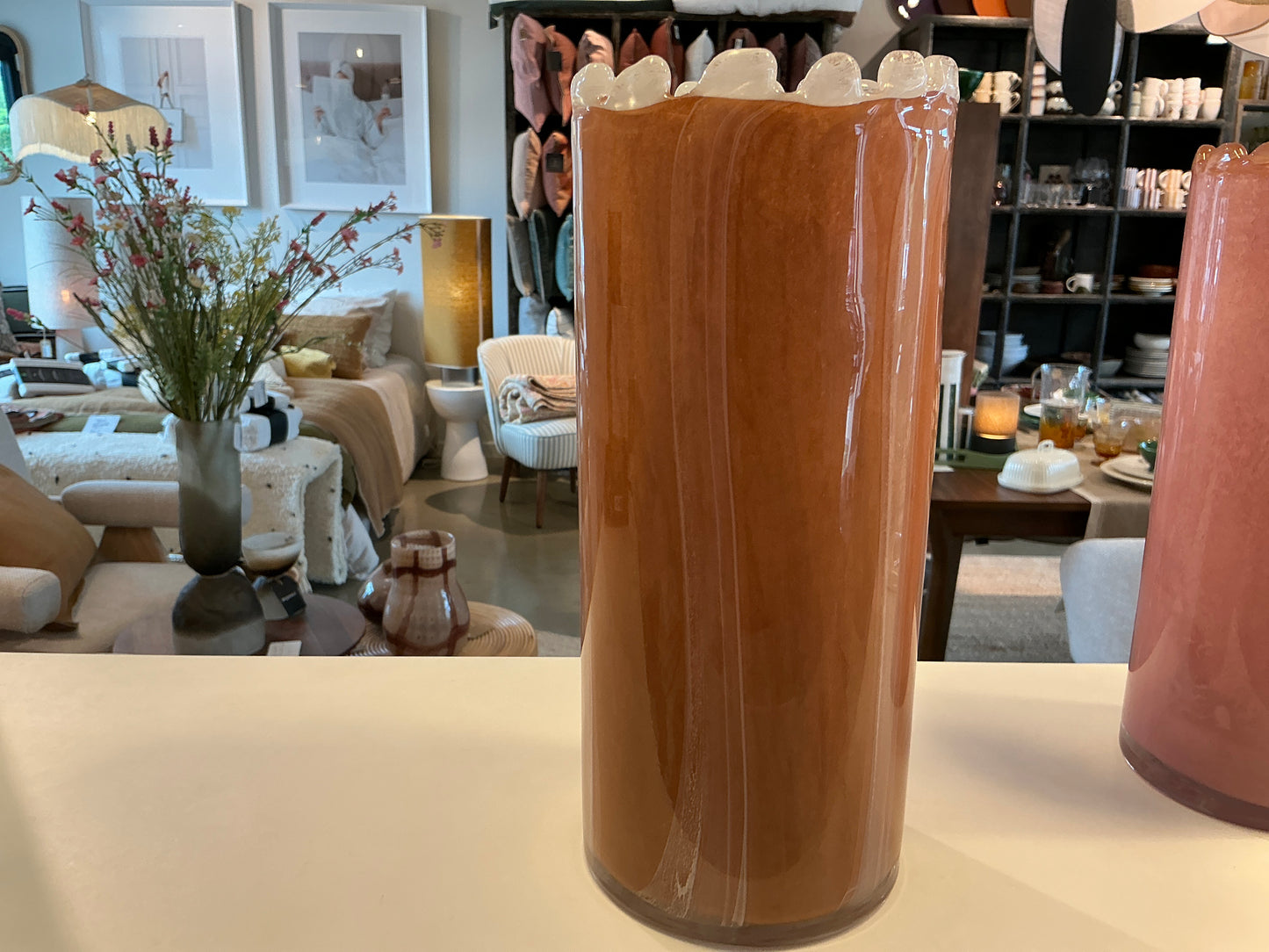 Vase verre soufflé rayures MOKA BEIGE