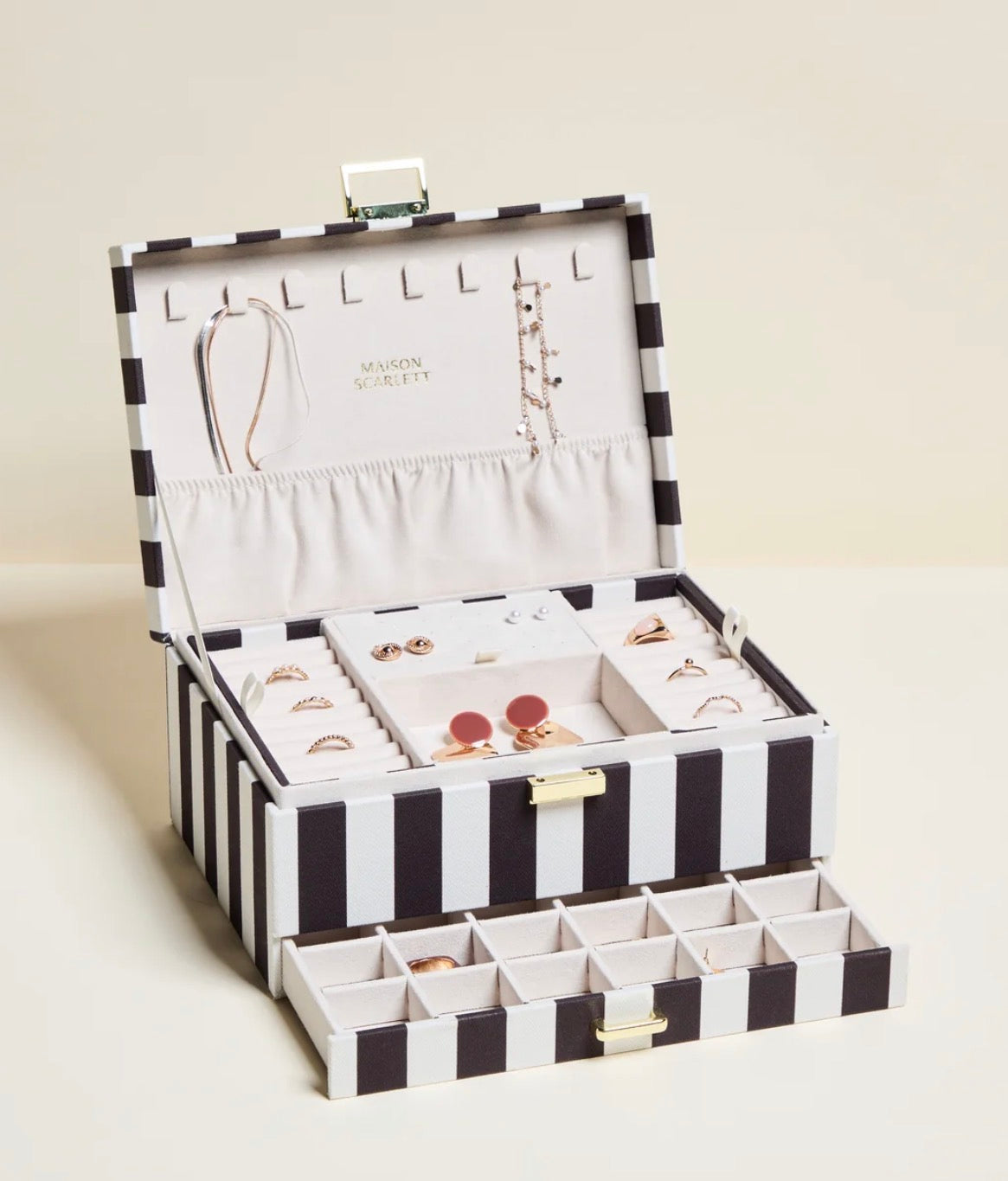 Boîte à bijoux Denise rayures beige