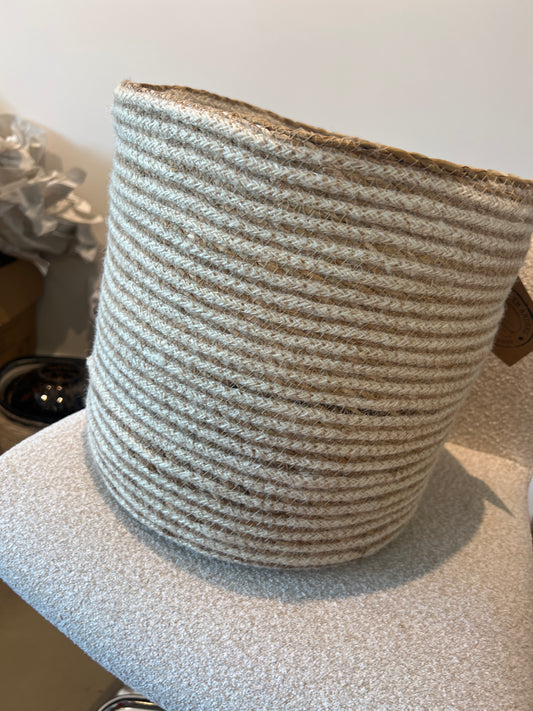 PETIT PANIER JUTE NATUREL ET BLANC
