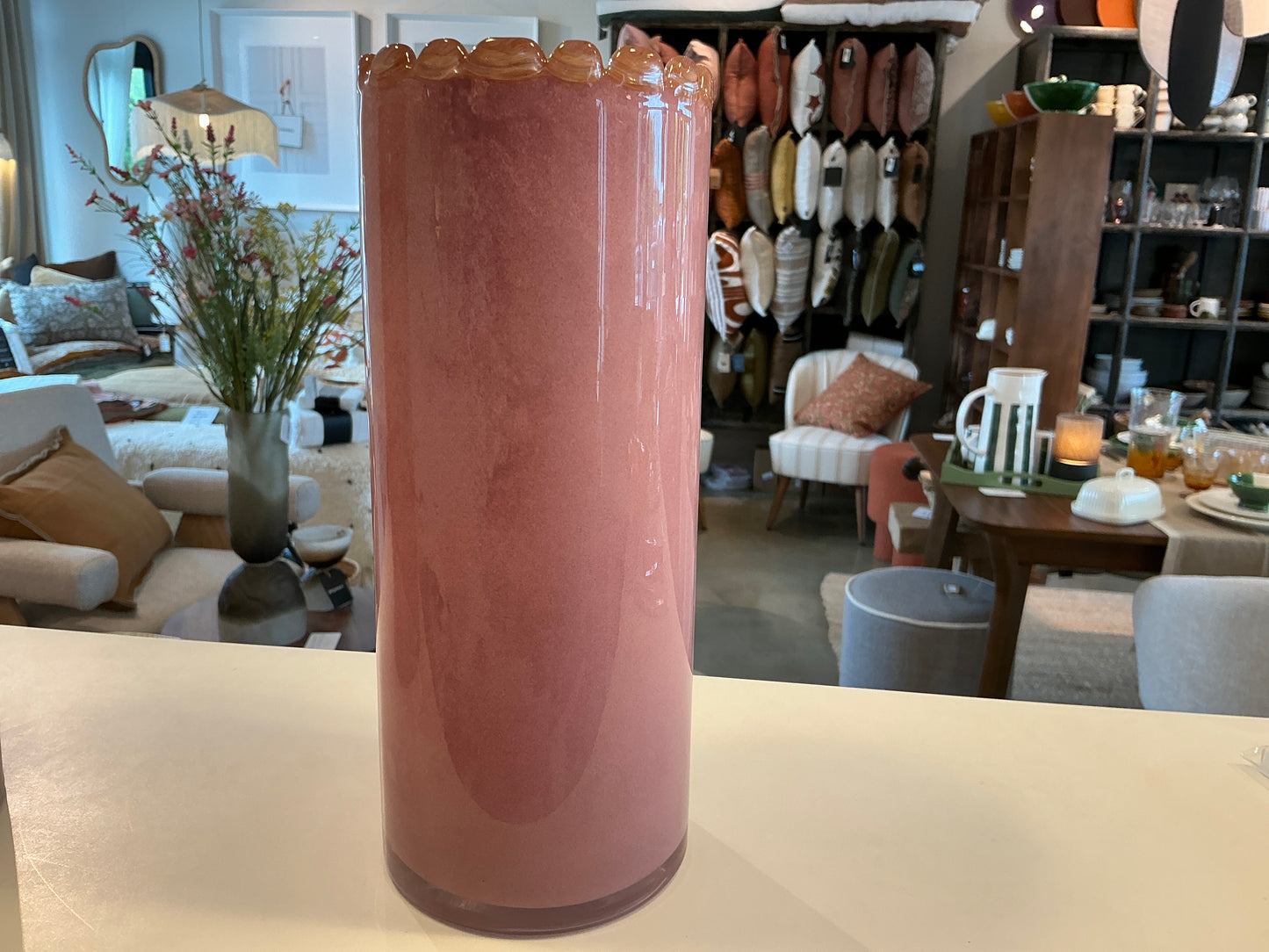 Vase verre soufflé OPALINE BORD PERLE MOKA