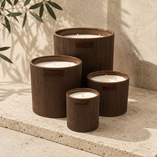 Bougie céramique striée brute S