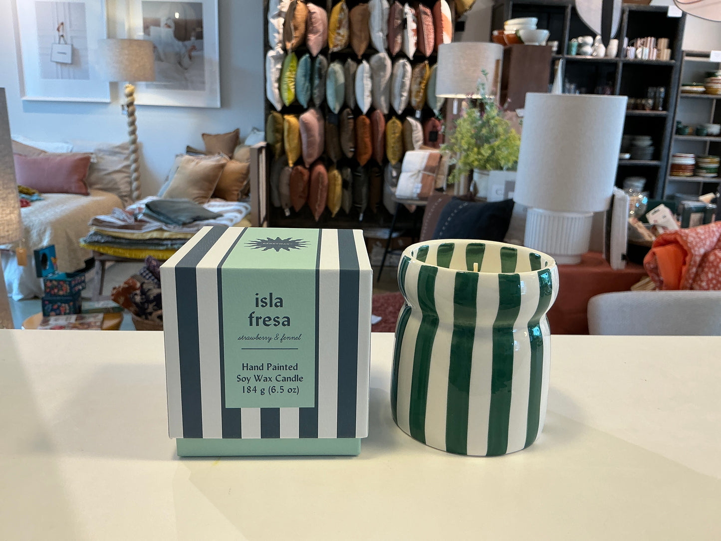 BOUGIE EN CERAMIQUE RAYEE VERT ISLA FRESA