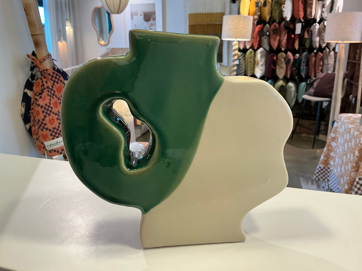 Vase organique vert et blanc