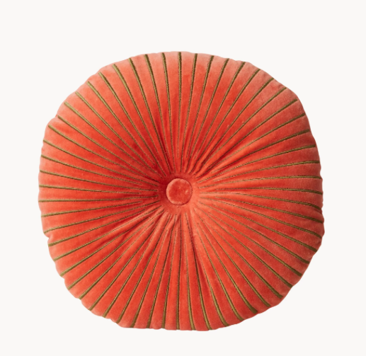 COUSSIN ROND VELOURS ARTISANAL  ORANGE