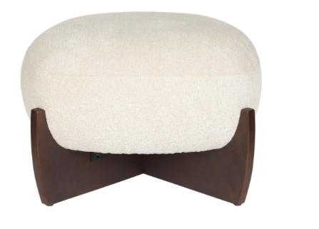 POUF EN BOUCLETTE ET BOIS DE NOYER