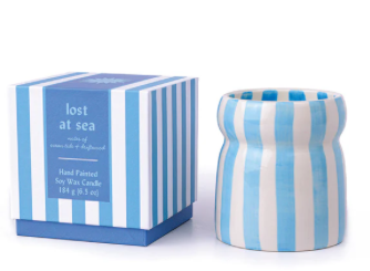 BOUGIE EN CERAMIQUE RAYEE BLEUE -LOST AT SEA