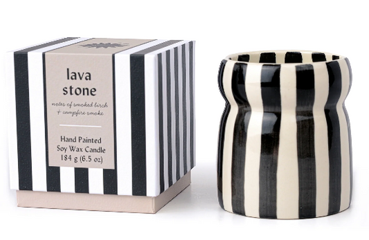 BOUGIE EN CERAMIQUE RAYEE NOIRE LAVA STONE