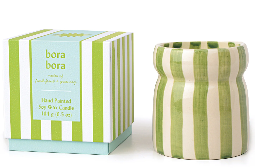 BOUGIE EN CERAMIQUE RAYEE VERTE BORA BORA