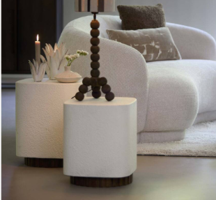 TABLE D'APPOINT CREME ET BOIS BRUN CARREE ANGLES ARRONDIS GM