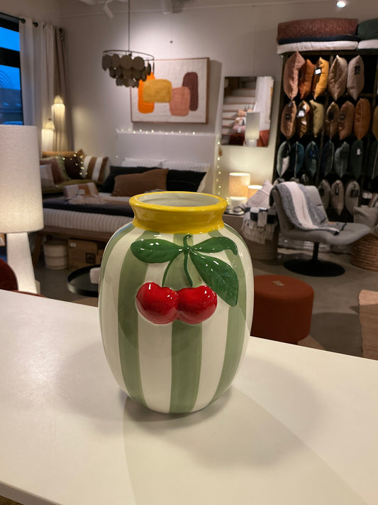 Vase cerise rayure vert