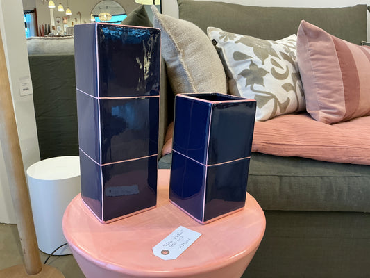 Vase triple bleu et rose