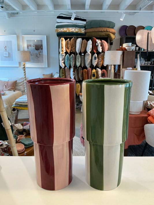 Vase Floki Rouge à rayures en grès