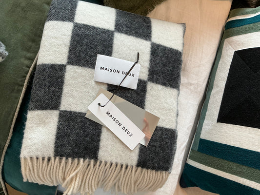 Plaid Checkerboard Blanket XL Black White 130 X 260