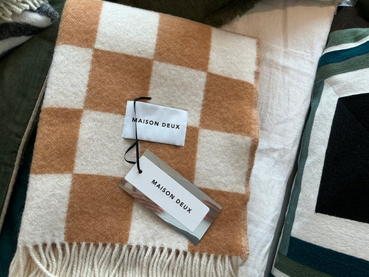 Plaid Checkerboard Blanket Terra White  130 X 200