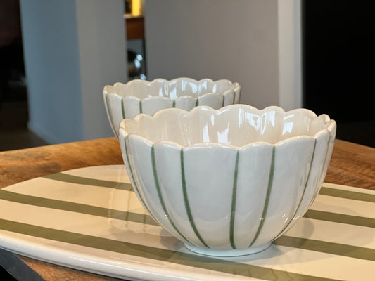 Coupelle céramique blanche décor vert