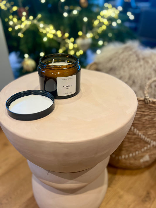 BOUGIE PARFUMEE 2 MECHES BOCAL VERRE BRUN PARFUM SANTAL