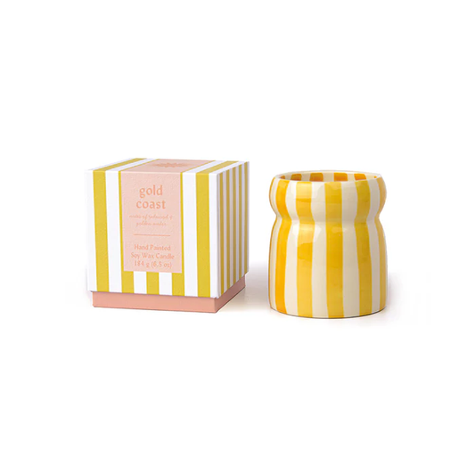 BOUGIE EN CERAMIQUE RAYEE JAUNE - GOLD COAST