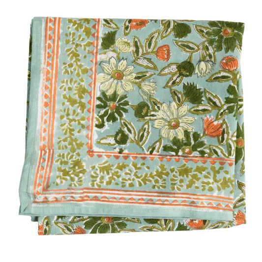 FOULARD IMPRIME Fleurs indiennes Bleu vert