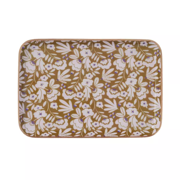 plateau bohème chic à fleurs en métal émaillé IRIS CURRY