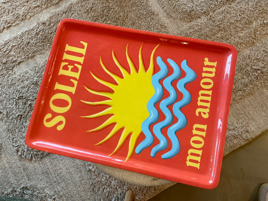 Plateau soleil mon amour   40x 30 cm FER