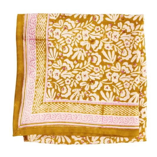 FOULARD IMPRIME Fleurs indiennes  iris Olive